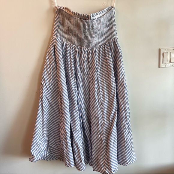 ANTHROPOLOGY Blue & White Corsette Strapless Dress - Size L - Picture 4 of 6